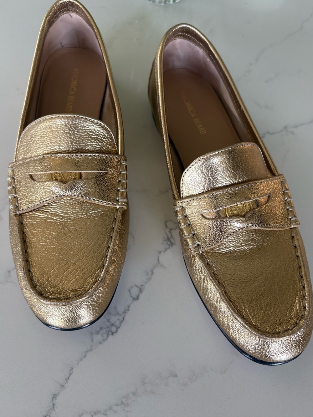 Veronica Beard Gold Penny Loafers